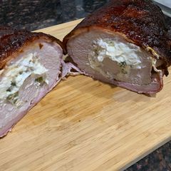 A picture of Jalapeño stuffed bacon wrapped pork tenderloin.