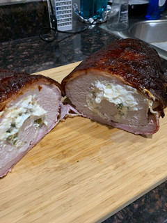 A picture of Jalapeño stuffed bacon wrapped pork tenderloin.