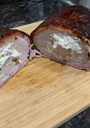 A picture of Jalapeño stuffed bacon wrapped pork tenderloin.