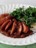 Spotted Trotter Chicken Currywurst Stewed in a Madras Curry Sauce with Russet Potatoes and Kale