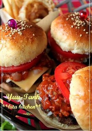A picture of Whole Wheat Buns--Homemade Mos Burger-Style Hamburgers.