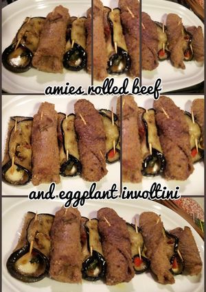 A picture of AMIEs Rolled Beef with Eggplant Involtini.