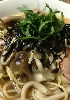 A picture of Japanese-Style Mushroom Soup Pasta in 10 Minutes.