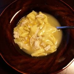 A picture of Chicken sweet corn and Tortellini chowder.