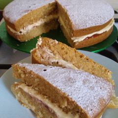 A picture of Vickys 'Free-From' Victoria Sponge Cake, GF DF EF SF NF.