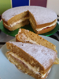 A picture of Vickys 'Free-From' Victoria Sponge Cake, GF DF EF SF NF.
