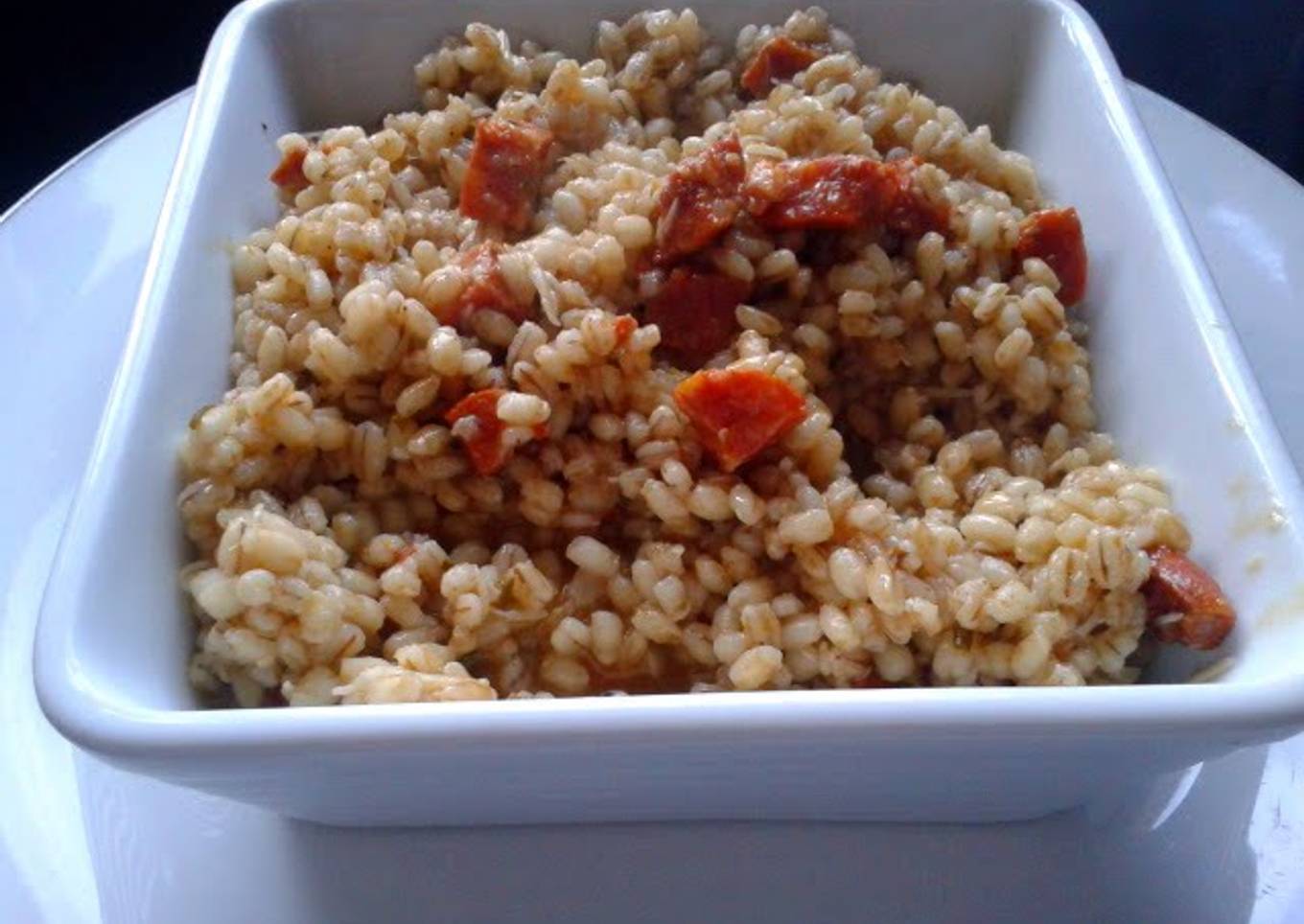 Roasted Garlic & Chorizo Barley Risotto