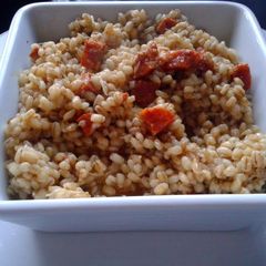 A picture of Roasted Garlic & Chorizo Barley Risotto.