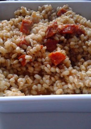 A picture of Roasted Garlic & Chorizo Barley Risotto.