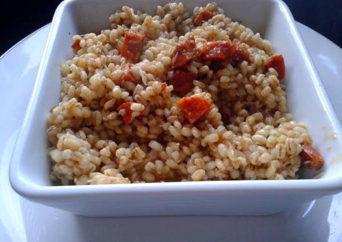 Step-by-Step Guide to Prepare Super Quick Homemade Roasted Garlic &amp; Chorizo Barley Risotto