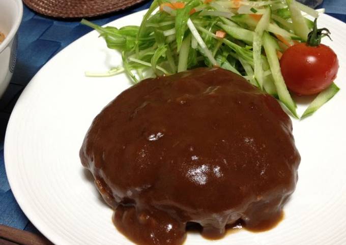 Homemade Hamburger Steaks Simmered in Demi-glace Sauce