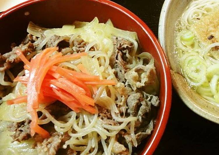 Homemade Healthy Gyuudon (Beef &amp; Rice Bowl) with Shirataki Noodles