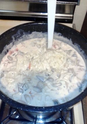 A picture of chicken alfredo.
