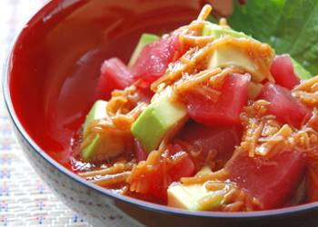 Easiest Way to Prepare Perfect Raw Tuna  Avocado with Nameko Mushrooms and Soy Sauce
