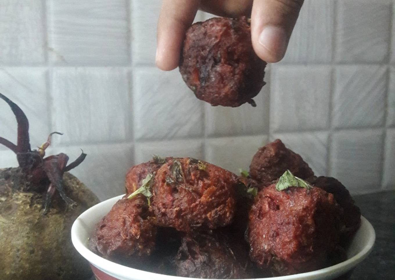 Beetroot Leftover Rice Balls