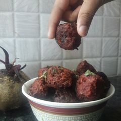 A picture of Beetroot Leftover Rice Balls.