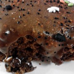 A picture of Rootbeer Brownie Cake W/chocolate rootbeer frosting.