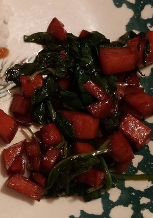 A picture of Sauteed Spinach and Yams.