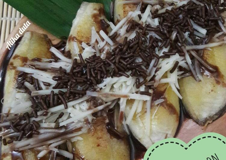 Cara buat Pisang Panggang Teplon Coklat Keju Susu yang Bikin Ngiler