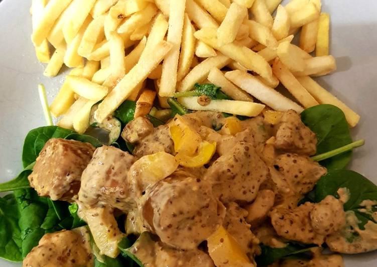 My Tenderloin pork& Sausage in a creamy Mustard Pepper sauce. π