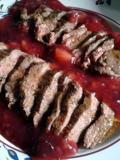 A picture of Venison Steaks & Fruit Sauce.