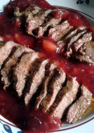 A picture of Venison Steaks & Fruit Sauce.