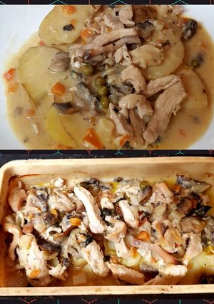 A picture of My Chilli Chicken, Mushroom & Potato Bake. 😊.