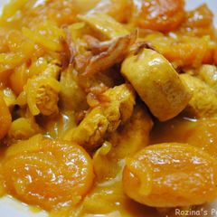 A picture of Persian chicken and dried apricot stew.