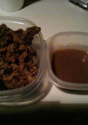 A picture of Best Ever Brown Gravy (shown with fried livers).