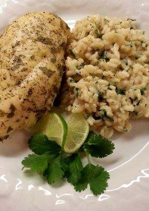A picture of Garlic Parmesan Cilantro Risotto.