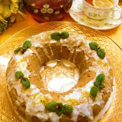 A picture of Black Tea Butter Cake with Lemon Icing.