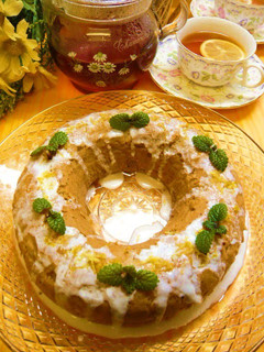 A picture of Black Tea Butter Cake with Lemon Icing.