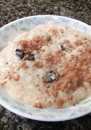 A picture of Almond Milk Rice Pudding With Raisins .