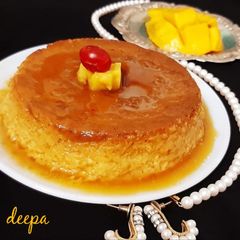 A picture of Eggless Caramel Mango Pudding,Steamed, no bakeMango Pudding.