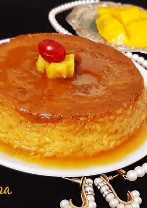 A picture of Eggless Caramel Mango Pudding,Steamed, no bakeMango Pudding.