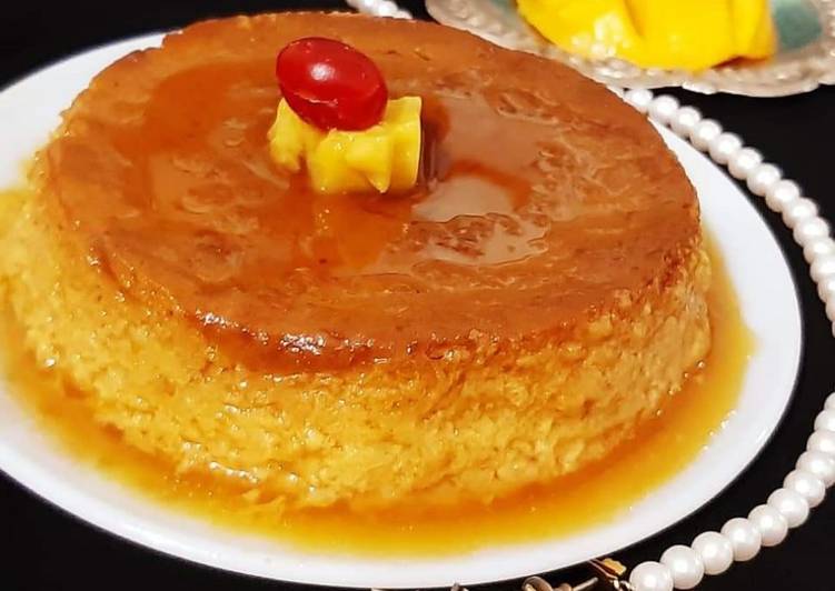 Eggless Caramel Mango Pudding,Steamed, no bakeMango Pudding