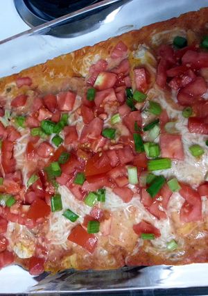 A picture of Chicken & cheese enchiladas.