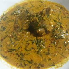 A picture of Egusi and ukazi soup.