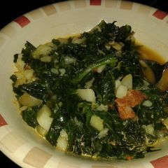 A picture of Kale and chorizo soup.