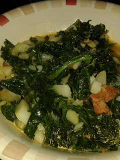 A picture of Kale and chorizo soup.