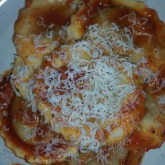 A picture of Portobello mushroom stuffed ravioli.