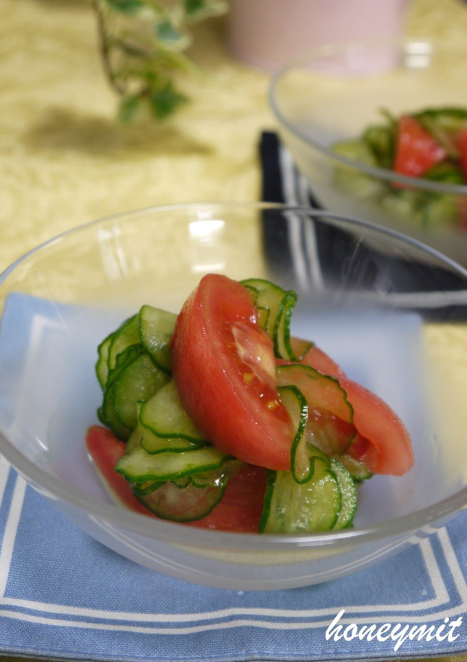 A picture of Marinated Tomato and Cucumber.