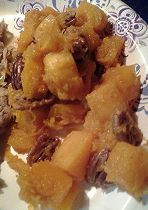 A picture of Butternut squash, pecan sauté.