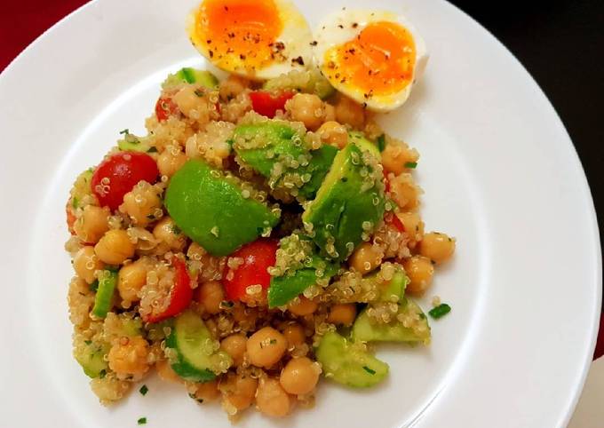 Quinoa chickpeas salad with avocado and egg