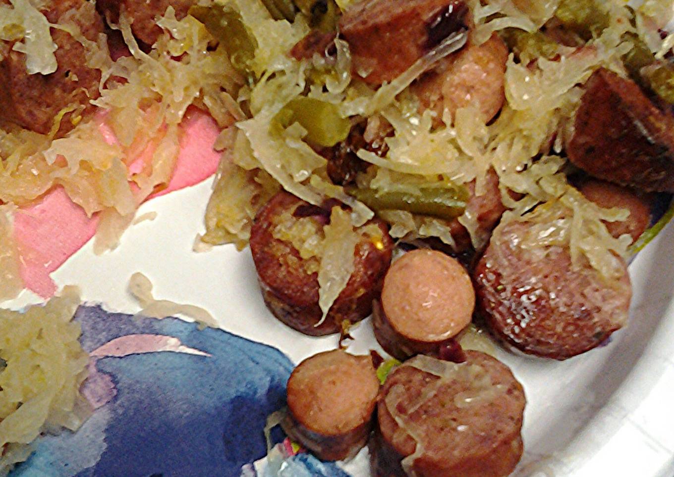 Sauerkraut Radicchio,  green beans, sausage and hotdog casserole
