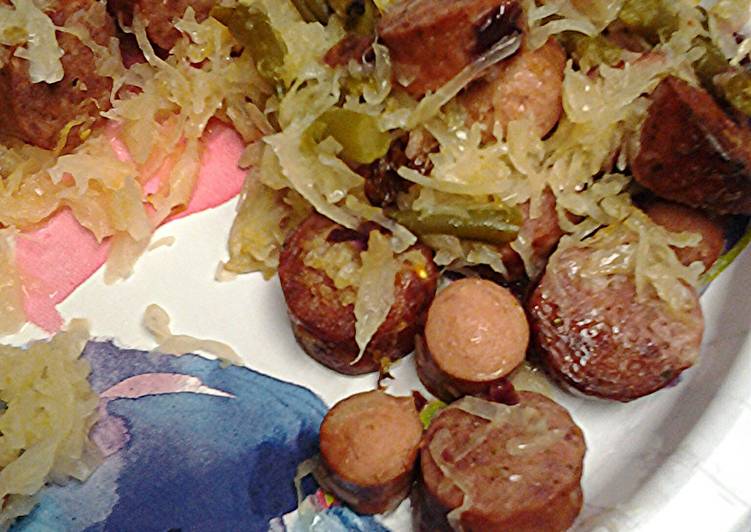 Sauerkraut Radicchio,  green beans, sausage and hotdog casserole