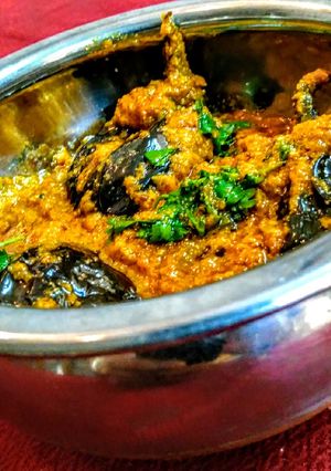 A picture of Maharashtrain Bharli vangi (stuffed brinjal).