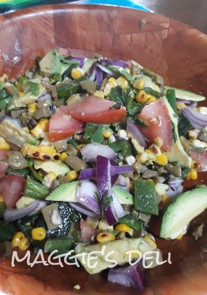 A picture of Grilled Corn and Nopal Salad.