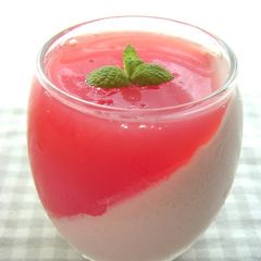 Watermelon Jelly on Watermelon Bavarian Cream A picture of Watermelon Jelly on Watermelon Bavarian Cream.
