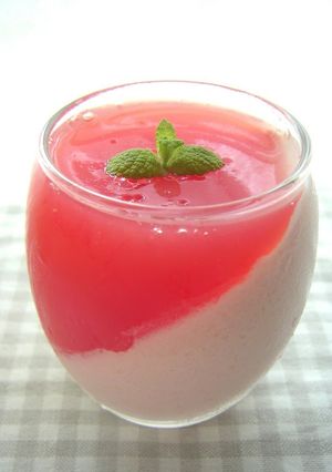A picture of Watermelon Jelly on Watermelon Bavarian Cream.